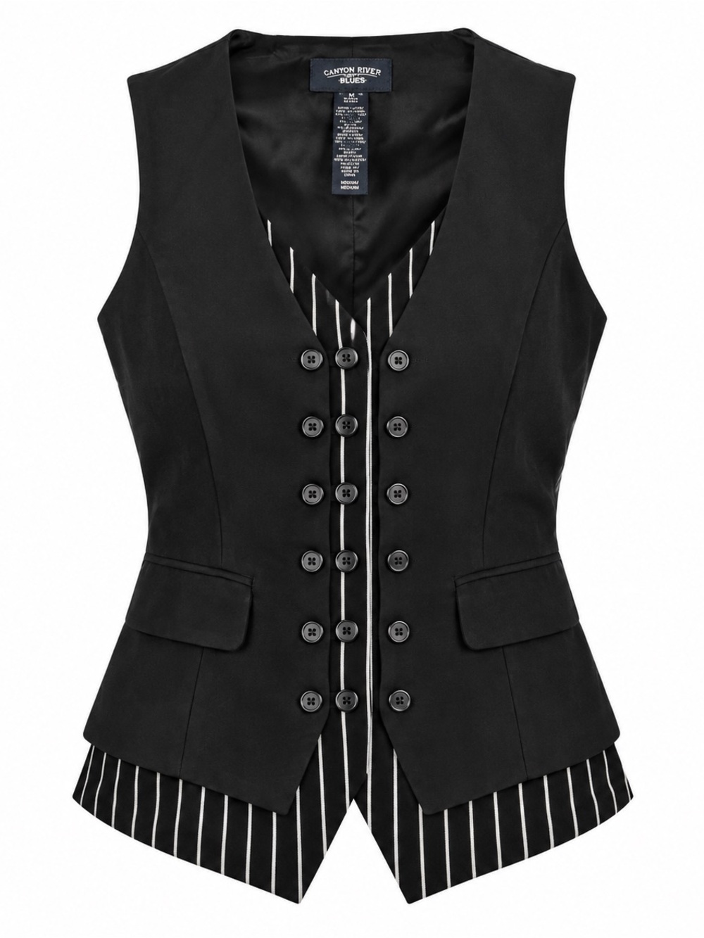 Canyon River Blues Black Pinstripe Vest Women’s M Goth Steampunk Western Y2K